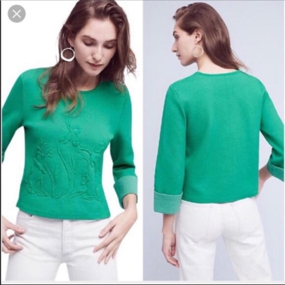 Anthropologie Sweaters - NWT Anthropologie Moth Embossed Kelly Green Garden Sweater